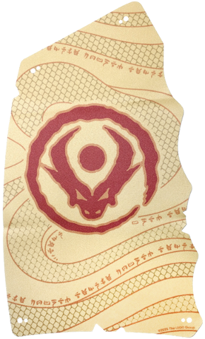 Part 113944 - Cloth Sail 16 1/2 x 28 with Dark Red Circle, Dragon Head and Orb, Dark Orange Repeating Ninjago Logogram 'TEMPLE BOUNTY' and Dark Tan Scales Pattern - De BrickPlaats