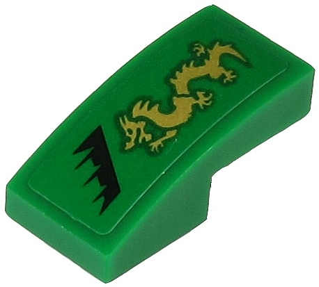 Part 11477pb085L - Slope, Curved 2 x 1 x 2/3 with Gold Dragon and Black Jagged Line Pattern Model Left Side (Sticker) - Set 71700 - De BrickPlaats