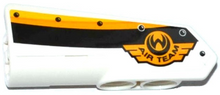 Part 11947pb020 - Technic, Panel Fairing #22 Very Small Smooth, Side A with Emblem with 'AIR TEAM' and Yellow, Orange and White Stripes Pattern (Sticker) - Set 42044 - De BrickPlaats