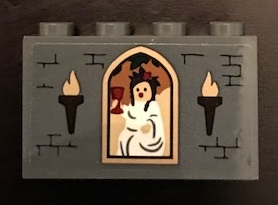 Part 14718pb023 - Panel 1 x 4 x 2 with Side Supports - Hollow Studs with Torches and Woman with Goblet Pattern (Sticker) - Set 71043 - De BrickPlaats