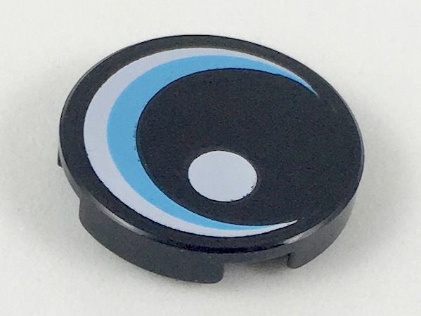 Part 14769pb242 - Tile, Round 2 x 2 with Bottom Stud Holder with Large Eye with White Glint and Medium Azure Iris Pattern - De BrickPlaats