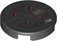 Part 14769pb357 - Tile, Round 2 x 2 with Bottom Stud Holder with Red Lights and Black Concentric Circles (Proton Pack) Pattern - De BrickPlaats