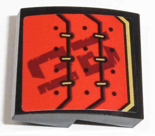 Part 15068pb197 - Slope, Curved 2 x 2 x 2/3 with Red Armor with 6 Gold Links Pattern (Sticker) - Set 70665 - De BrickPlaats