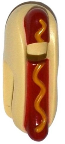 Part 18819pb01 - Minifigure, Headgear Head Cover, Costume Hot Dog with Dark Red Sausage and Yellow Mustard Pattern - De BrickPlaats