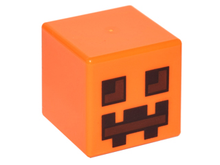 Part 19729pb001 - Minifigure, Head, Modified Cube with Pixelated Dark Brown and Reddish Brown Eyes and Mouth Pattern (Minecraft Pumpkin Jack O' Lantern / Snow Golem) - De BrickPlaats