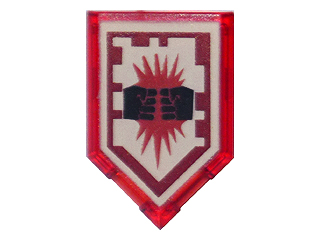 Part 22385pb019 - Tile, Modified 2 x 3 Pentagonal with Nexo Power Shield Pattern - Charging Attack - De BrickPlaats