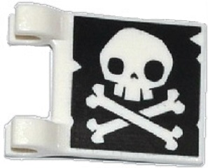 Part 2335pb129 - Flag 2 x 2 Square with Skull and Crossbones with No Lower Jaw on Black Background Pattern on Both Sides (Jolly Roger) - De BrickPlaats