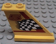 Part 2340pb002R - Tail 4 x 1 x 3 with Black and White Checkered Flag, Red Line and Number 5 Pattern Model Right Side (Sticker) - Set 8225 - De BrickPlaats