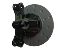 Part 23801c02 - Technic, Steering Axle with 2 Pin Holes and 2 Arms with Axle Holes with Slots with Dark Bluish Gray Wheel Hub 3 Pin Holes Round (23801 / 35189) - De BrickPlaats