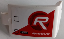 Part 24116pb031L - Technic, Panel Curved 3 x 5 x 3 with 'RESCUE', 'FUEL' on Black Arrow, Fuel Inlet, and Hatch on Red and White Stripe Pattern Model Left Side (Sticker) - Set 42092 - De BrickPlaats