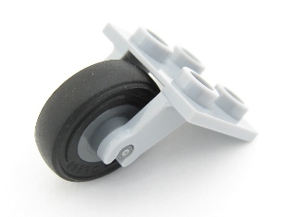 Part 2415c04 - Plate, Modified 2 x 2 Thin with Plane Single Wheel Holder with Dark Bluish Gray Wheel with Black Tire 14mm D. x 4mm Smooth Small Single with Number Embossed on Side (2415 / 3464c03) - De BrickPlaats