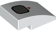 Part 24309pb028 - Slope, Curved 3 x 2 with Red Triangle and Dark Bluish Gray Rounded Square with Black Border Pattern - De BrickPlaats