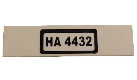 Part 2431pb0238 - Tile 1 x 4 with 'HA 4432' on White Background Pattern (Sticker) - Set 4432 - De BrickPlaats