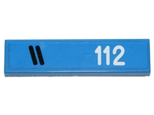 Part 2431pb0399L - Tile 1 x 4 with Two Black Diagonal Stripes and '112' Pattern Model Left Side (Sticker) - Set 40192 - De BrickPlaats