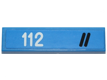 Part 2431pb0399R - Tile 1 x 4 with Two Black Diagonal Stripes and '112' Pattern Model Right Side (Sticker) - Set 40192 - De BrickPlaats