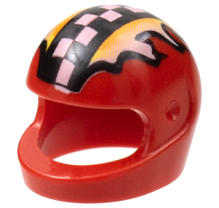 Part 2446pb11 - Minifigure, Headgear Helmet Motorcycle (Standard) with Checkered Stripe and Flames Pattern - De BrickPlaats