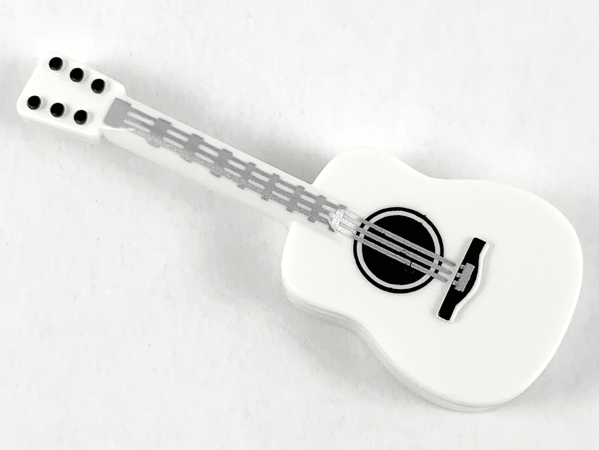 Part 25975pb02 - Minifigure, Utensil Musical Instrument, Guitar Acoustic with Silver Strings and Black Tuning Knobs Pattern - De BrickPlaats