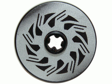 Part 2723pb038 - Technic, Disk 3 x 3 with Disk Brake Silver / Black Triangle Swirls Pattern (Sticker) - Set 8354 - De BrickPlaats