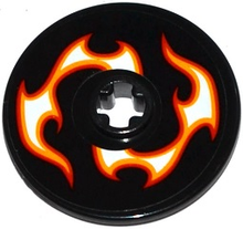 Part 2723pb060R - Technic, Disk 3 x 3 with Red, Orange and White Flames Pattern Model Right Side (Sticker) - Set 42046 - De BrickPlaats