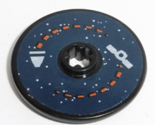Part 2723pb079 - Technic, Disk 3 x 3 with Satellite and Rocket Orbit Pattern (Sticker) - Set 60228 - De BrickPlaats