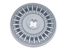 Part 2723pb095 - Technic, Disk 3 x 3 with Black and Dark Bluish Gray Circles with Silver Spokes Pattern - De BrickPlaats