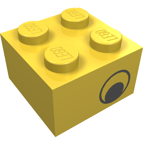 Part 3003pe1 - Brick 2 x 2 with Black Eye Offset without White Pattern on Opposite Sides - De BrickPlaats