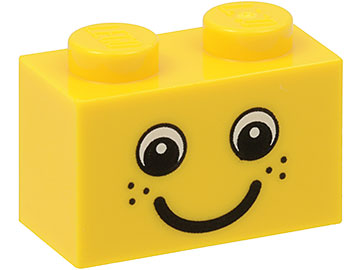 Part 3004pb085 - Brick 1 x 2 with Eyes and Freckles and Smile Pattern - De BrickPlaats