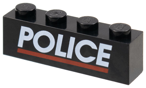 Part 3010pb030 - Brick 1 x 4 with White 'POLICE' and Red Line Pattern - De BrickPlaats