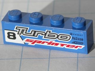 Part 3010pb114R - Brick 1 x 4 with Black '8' and Gray 'Turbo' and Red 'sprinter' Pattern Model Right side (Sticker) - Set 8120 - De BrickPlaats