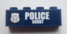 Part 3010pb170L - Brick 1 x 4 with Police Silver Star Badge and White 'POLICE 60007' Pattern Model Left Side (Sticker) - Set 60007 - De BrickPlaats