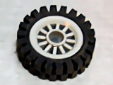 Part 30155c01 - Wheel Spoked 2 x 2 with Pin Hole with Black Tire 24mm D. x 8mm Offset Tread - Interior Ridges (30155 / 3483) - De BrickPlaats