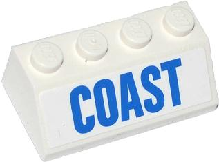 Part 3037pb029 - Slope 45 2 x 4 with Blue 'COAST' Pattern (Sticker) - Set 60013 - De BrickPlaats