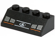 Part 3037px9 - Slope 45 2 x 4 with Four Silver Headlights and Orange and White Lines Pattern - De BrickPlaats