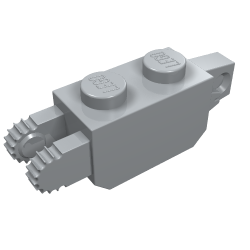 Part 30386 - Hinge Brick 1 x 2 Locking with 1 Finger Vertical End and 2 Fingers Vertical End, 9 Teeth - De BrickPlaats