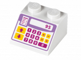 Part 3039pb092 - Slope 45 2 x 2 with Medium Lavender Cash Register with Magenta and Bright Light Orange Buttons Pattern - De BrickPlaats