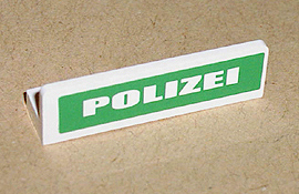 Part 30413pb006 - Panel 1 x 4 x 1 with White 'POLIZEI' on Green Background Pattern (Sticker) - Set 7236-1 - De BrickPlaats