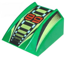 Part 30602pb007 - Slope, Curved 2 x 2 Lip with '89', Lime/Black/White Stripes Pattern - De BrickPlaats