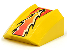 Part 30602pb019 - Slope, Curved 2 x 2 Lip with Red/White/Black Flame Pattern - De BrickPlaats