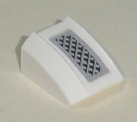 Part 30602pb033 - Slope, Curved 2 x 2 Lip with Black and Gray Vent Pattern (Sticker) - Set 7639 - De BrickPlaats