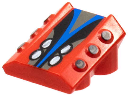 Part 30603pb09 - Brick, Modified 2 x 2 No Studs, Sloped with 6 Side Pistons Raised and Silver, Black, and Blue Pattern - De BrickPlaats