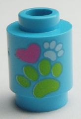 Part 3062pb039 - Brick, Round 1 x 1 with Paw Prints and Heart Pattern - De BrickPlaats