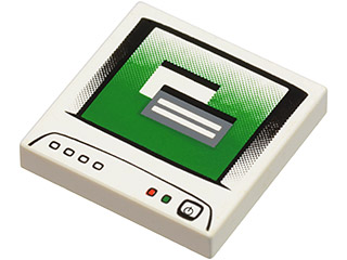 Part 3068pb0062 - Tile 2 x 2 with Computer Monitor with Dark Bluish Gray Icon Power Switch Pattern - De BrickPlaats