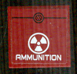 Part 3068pb0875 - Tile 2 x 2 with White Radiation Warning and 'AMMUNITION' Pattern (Sticker) - Set 8102 - De BrickPlaats