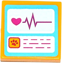Part 3068pb0913 - Tile 2 x 2 with Screens with Heart, Heart Monitor Graph and Animal Paw Pattern (Sticker) - Set 41085 - De BrickPlaats