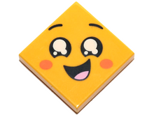 Part 3068pb1199 - Tile 2 x 2 with Face, Smile Open Mouth, Black Eyes with White Pupils, Raised Eyebrows, Orange Cheeks Pattern - De BrickPlaats
