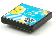 Part 3068pb1556 - Tile 2 x 2 with BeatBit Album Cover - Minifigure Sweating in Striped Shirt with Sun Pattern - De BrickPlaats