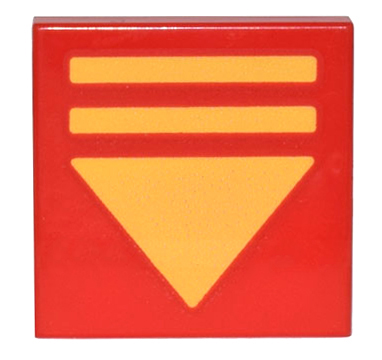 Part 3068pb2010 - Tile 2 x 2 with Yellow Triangle Arrow and 2 Lines Pattern - De BrickPlaats