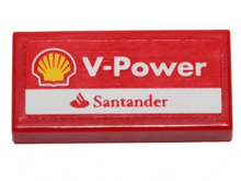 Part 3069pb0419 - Tile 1 x 2 with Shell 'V-Power' and Santander Logo Pattern (Sticker) - Set 40190 - De BrickPlaats