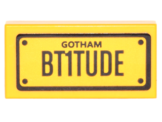 Part 3069pb0566 - Tile 1 x 2 with Black 'GOTHAM' and 'BT1TUDE' Pattern (Sticker) - Set 70905 - De BrickPlaats