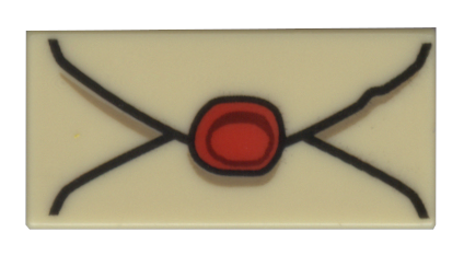 Part 3069pb0730 - Tile 1 x 2 with Envelope with Red Wax Seal and Dark Tan Highlights Pattern - De BrickPlaats